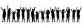 Cheerful crowd of children. Silhouettes of saluting, applauding, thumb up. Happy boys and girls in full growth. Vector Royalty Free Stock Photo