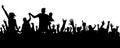 Cheerful crowd silhouette. Party people, applaud. Fans dance concert, disco.Hands up.
