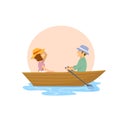 Cheerful cute couple having a romantic trip on boat