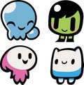 4 cheerful cute kawaii avatar icons over white