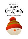 Cheerful cute snowman head on white background isolated christmas character