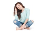 cheerful cute teen girl 17-18 years, isolated on a white background Royalty Free Stock Photo