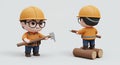 Cheerful 3D Render of Chibi Korean Logger Character with Axe and Logs Isolated on White Background Royalty Free Stock Photo