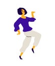 Cheerful dancing girl. Vector. Illustration of a laughing young woman. Character for the dance studio. Flat style. Positive f