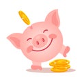 Cheerful dancing piggy bank and golden euro coins. Finance and business concept. Illustration vector