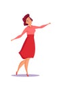 Cheerful dancing woman flat vector illustration