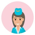 Cheerful Dark-haired Stewardess in Blue Uniform