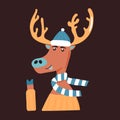 Cheerful deer in a cap, sweater and scarf Royalty Free Stock Photo