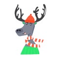 Cheerful deer in a cap, sweater and scarf Royalty Free Stock Photo
