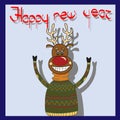 Cheerful deer pullover with greetings Happy New Year Royalty Free Stock Photo