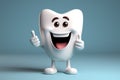 Cheerful dental mascot Tooth character expresses positivity with thumbs up gesture