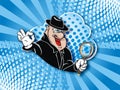 Cheerful detective with a magnifying glass.