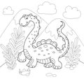 Cheerful dinosaur. Black and white line drawing. Vector Royalty Free Stock Photo