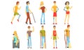 Cheerful Disabled Handicapped People Set, Blind, Deaf, Injured and Handicapped Persons Vector Illustration