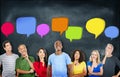 Cheerful and Diverse People Thinking and Speech Bubbles Royalty Free Stock Photo