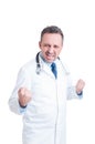 Cheerful doctor or medic acting excited and enthusiastic