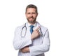 cheerful doctor with stethoscope. doctor isolated on white. medical doctor man Royalty Free Stock Photo