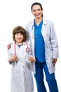 Cheerful doctor woman and student boy Royalty Free Stock Photo