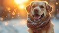 A cheerful dog outside a walk in the morning in the park arches