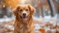 A cheerful dog outside a walk in the morning in the park arches