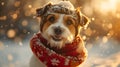 A cheerful dog outside a walk in the morning in the park arches