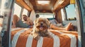 The dog on camper van bed. AI generated Royalty Free Stock Photo