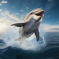 A cheerful Dolphin (Delphinus delphis) leaping out of the water Royalty Free Stock Photo