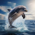 A cheerful Dolphin (Delphinus delphis) leaping out of the water Royalty Free Stock Photo