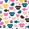 Cheerful domestic animals seamless pattern.