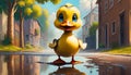 cheerful duck treads in water