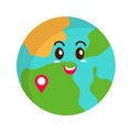 Cheerful Earth Globe Cartoon With Map Pin Over White