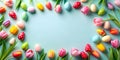 Cheerful Easter Concept Adorned With Bright Eggs and Tulips