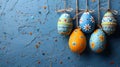 Cheerful Easter eggs against blue: Joyful celebration.