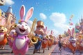 Cheerful Easter parade featuring marching bands