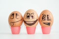 Cheerful eggs three friends, brown eggs
