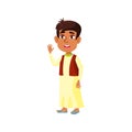 cheerful egyptian boy infant welcoming friends at home cartoon vector