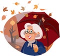 Senior Woman Holding an Umbrella in Autumn Season Vector Illustration Royalty Free Stock Photo