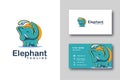 Cheerful elephant mascot cartoon logo vector illustration and business card Royalty Free Stock Photo