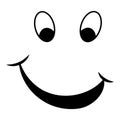 Cheerful emoticon, cartoon face smiling, mocking grin on face