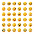 Cheerful emoticon cute smile facial emotion emoji icons set isolated sticker 3d realistic design element vector