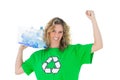 Cheerful environmental activist holding box of recyclables