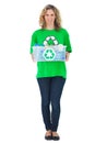 Cheerful environmental activist holding recycling box Royalty Free Stock Photo