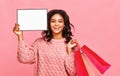 Happy Ethnic Shopper With Empty Placard