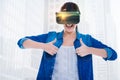 Cheerful exited woman is happy with virtual reality