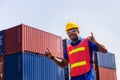 Cheerful factory worker man smiling with giving thumbs up as sign of Success Royalty Free Stock Photo