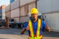 Cheerful factory worker man smiling with giving thumbs up as sign of Success Royalty Free Stock Photo