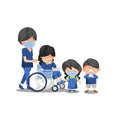 Cheerful family with disabled mother in a wheelchair flat design illustration. Character design on parents .