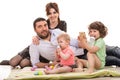 Cheerful family with Easter eggs Royalty Free Stock Photo