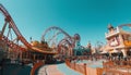 The cheerful family enjoyed the spinning carnival ride at dusk generated by AI Royalty Free Stock Photo