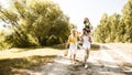 Cheerful Family Going On Picnic On Sumer Day, Panorama Royalty Free Stock Photo